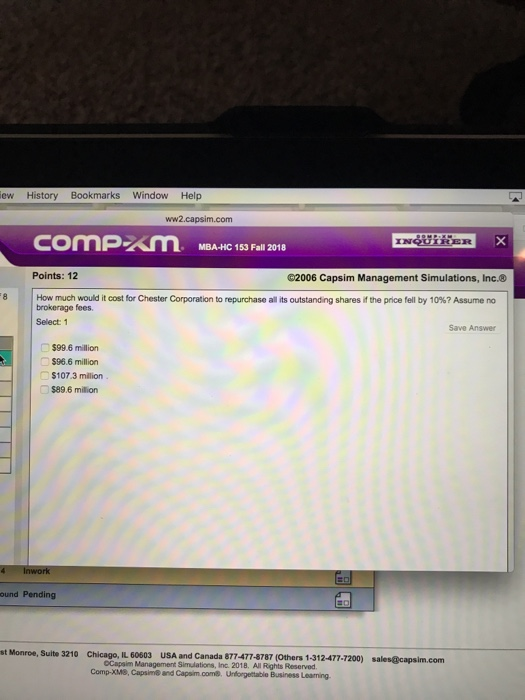  ew History Bookmarks Window Help ww2.capsim.com COMPxm MBA-HC 153 Fall 2018