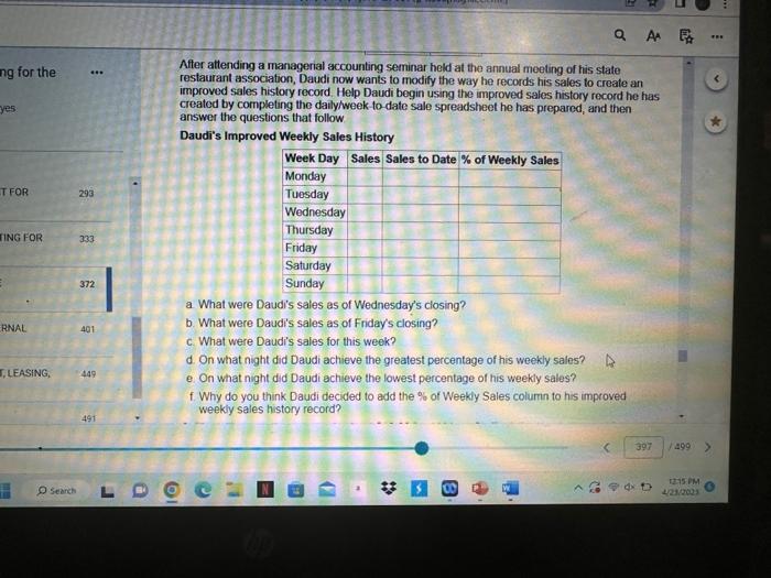 Sales ($) Monday 1757.75 Tuesday 7157.44 Wednesday 1976.33 Thursday 7154.44 Friday 7677.99