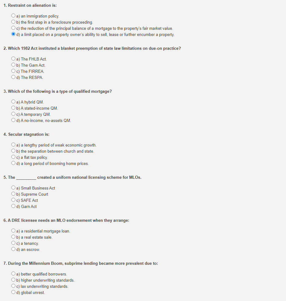  1. Restraint on alienation is: a) an immigration policy. b) the