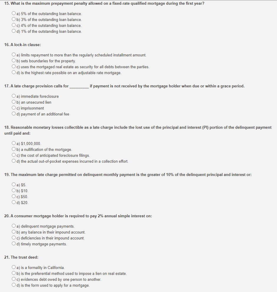 balance of a mortgage to the property's fair market value. d) a
