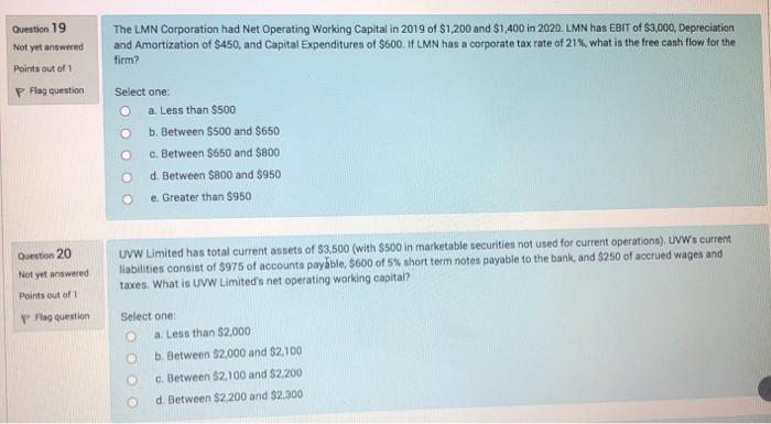 i need 19 and 20 please Question 19 Not yet answered The