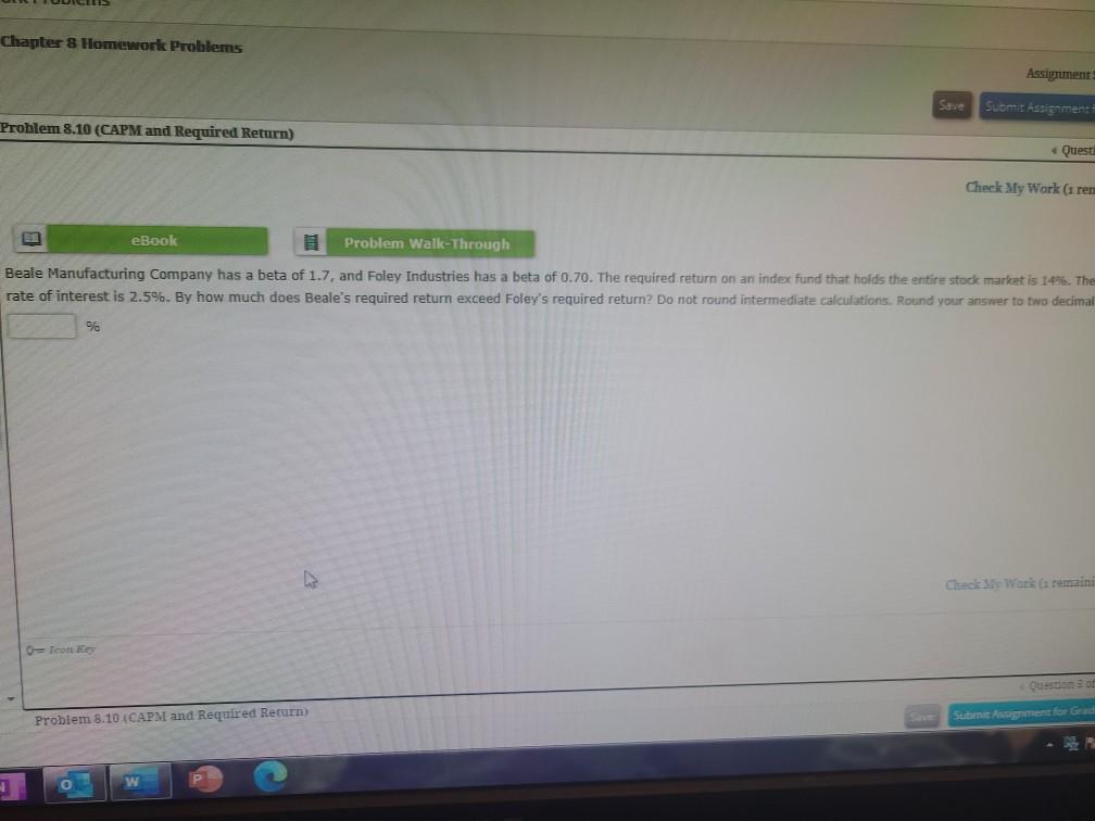Chapter 8 Homework Problems Assignment Save Sucmt assignment Problem 8.10 (CAPM