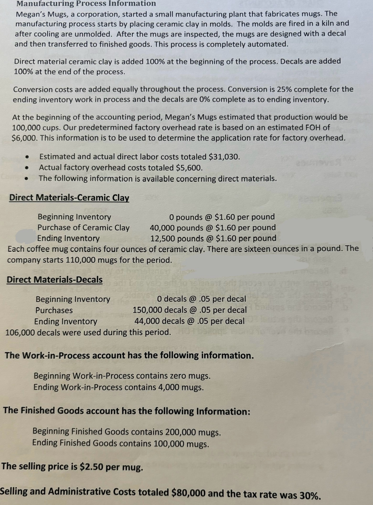  Part Two Instructions Using a spreadsheet and based on the information