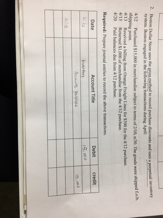  Boston Dollar Store uses the gross method to record purchase discounts