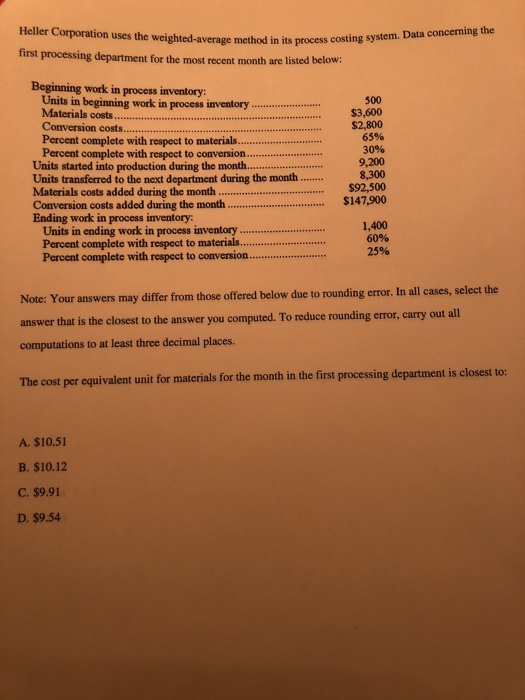 the cost per equivalent unit for materials for the month in the