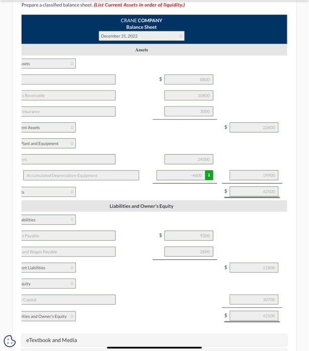 is correct. Prepare an owner's equity statement. (List items that increase owner's