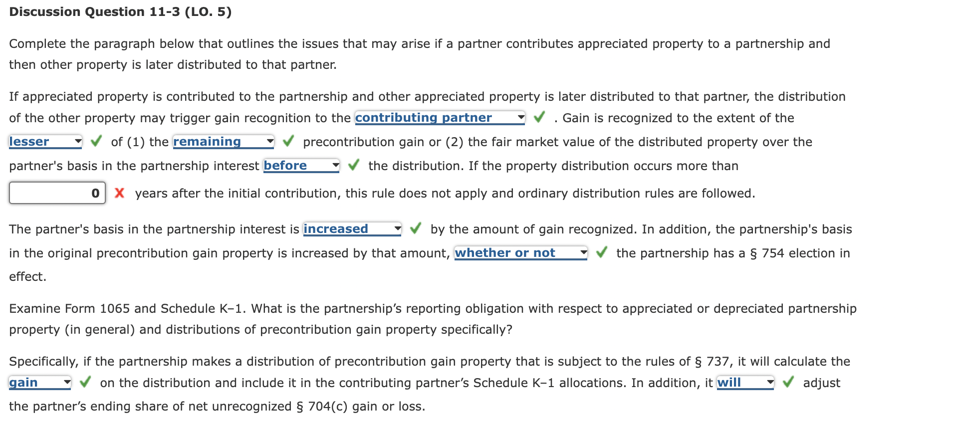 Discussion Question 11-3 (LO. 5) Complete the paragraph below that outlines