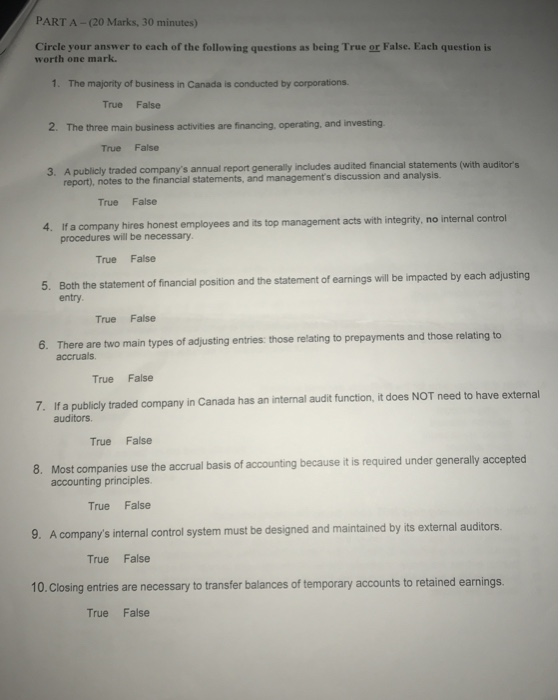  PART A-(20 Marks, 30 minutes) Circle your answer to each of