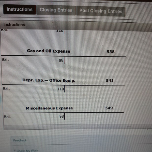 one closing entry for an account, enter in the order given in