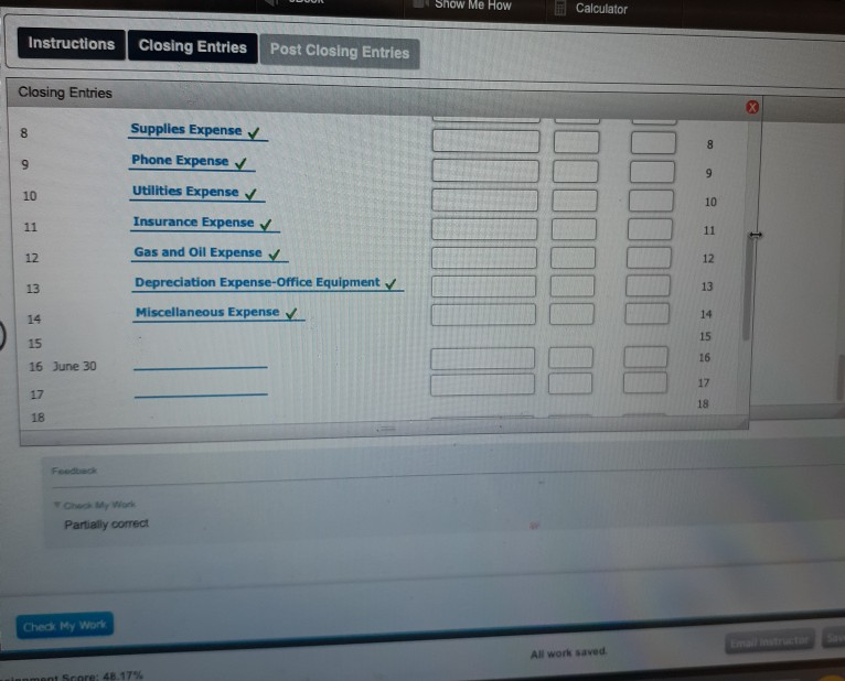 partial listing of accounts to complete the exercise 181.1 Accum. Depr.-Office Equip.