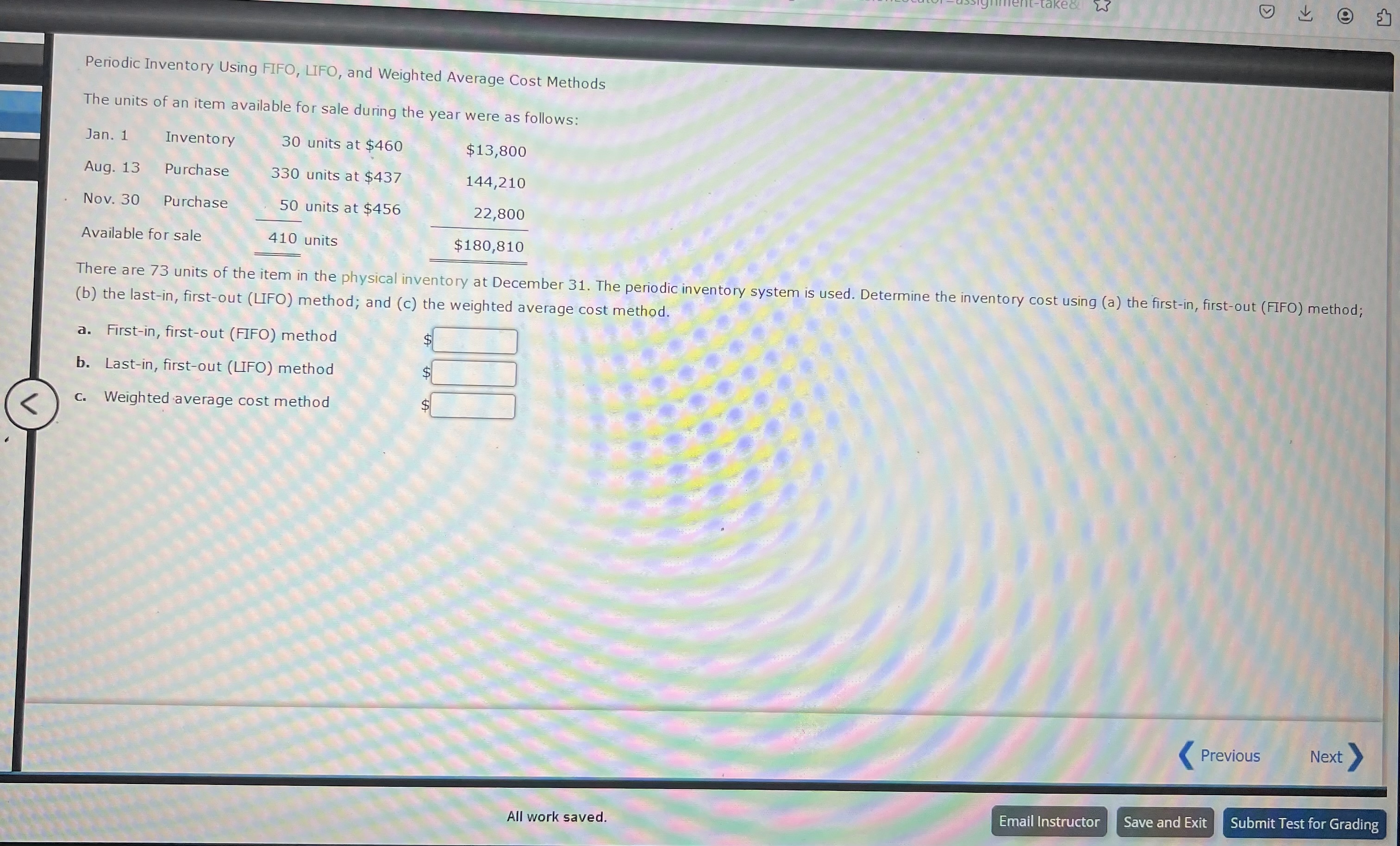  Periodic Inventory Using FIFO, LFO, and Weighted Average Cost Methods The
