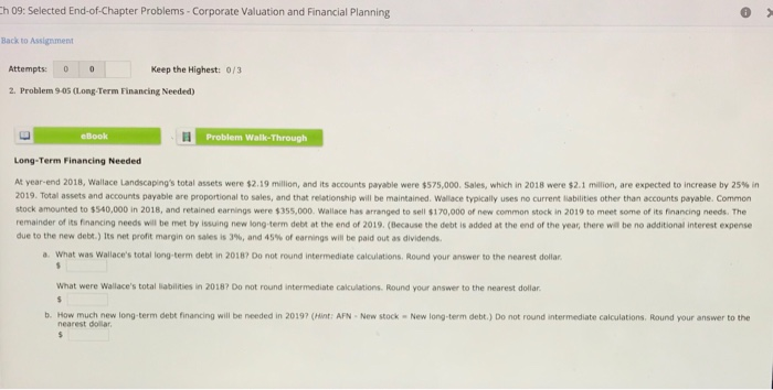  h 09: Selected End-of-Chapter Problems-Corporate Valuation and Financial Planning Back to