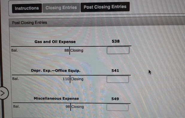 Expense Bal. 322 Feedback Check My Work Partially correct Instructions Closing Entries