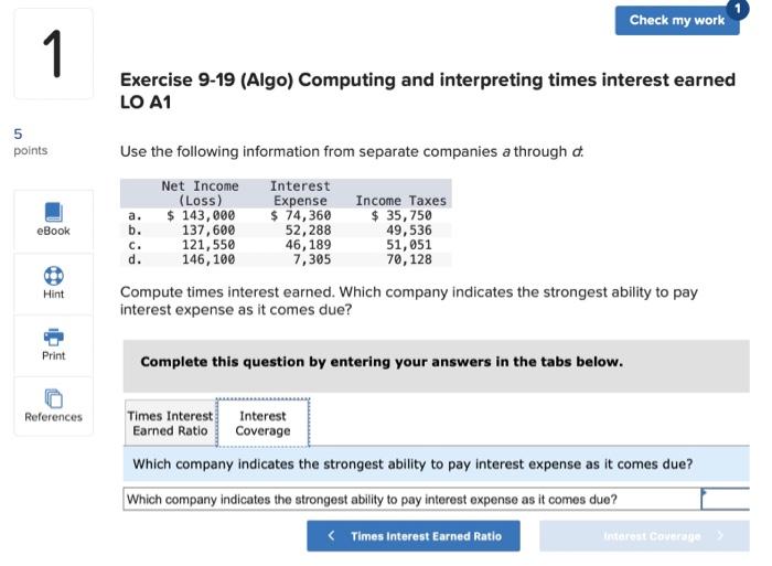  Check my work 1 Exercise 9-19 (Algo) Computing and interpreting times