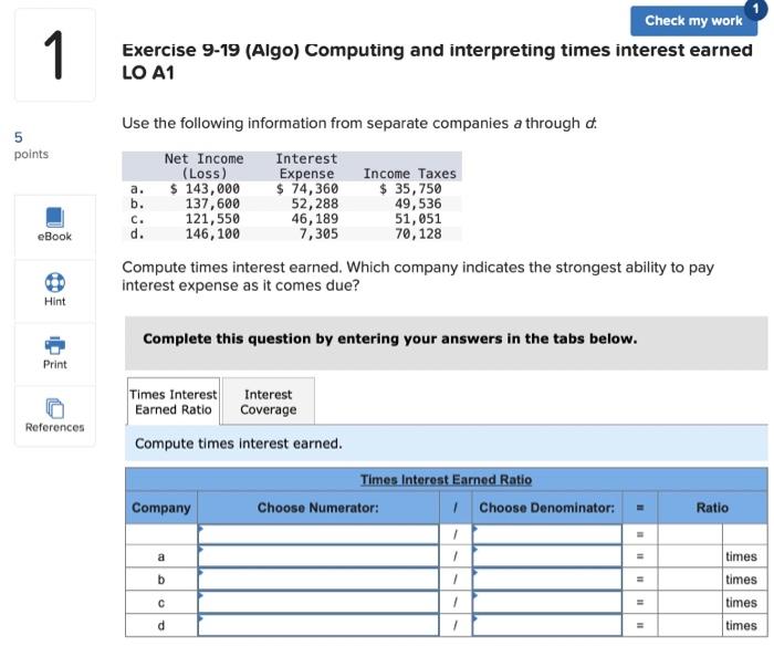 interest earned LO A1 5 points eBook Use the following information from