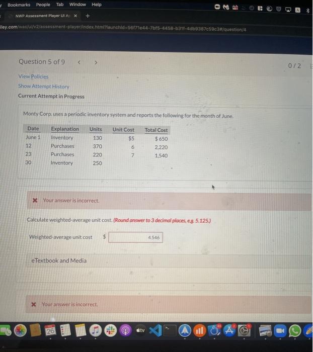  Bookmarks People Tab Window Help E NWP Assessment Player UIA X
