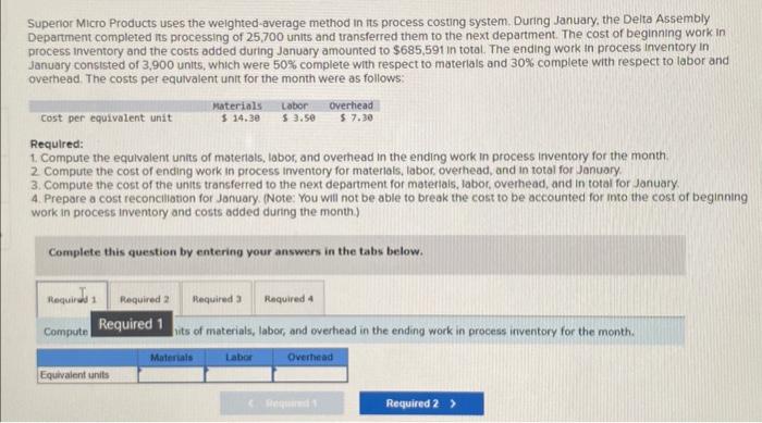Superior Micro Products uses the welghtedaverage method in ns process costlnq system.