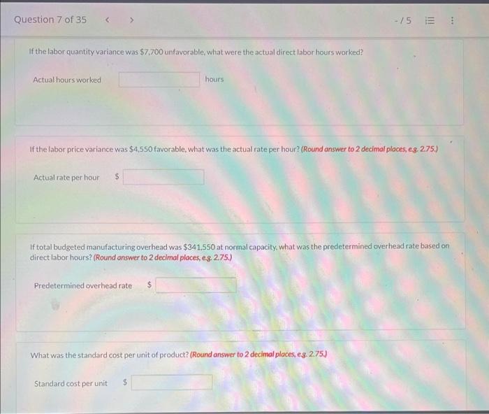 the same information. Crane Company uses a standard cost accounting system. In