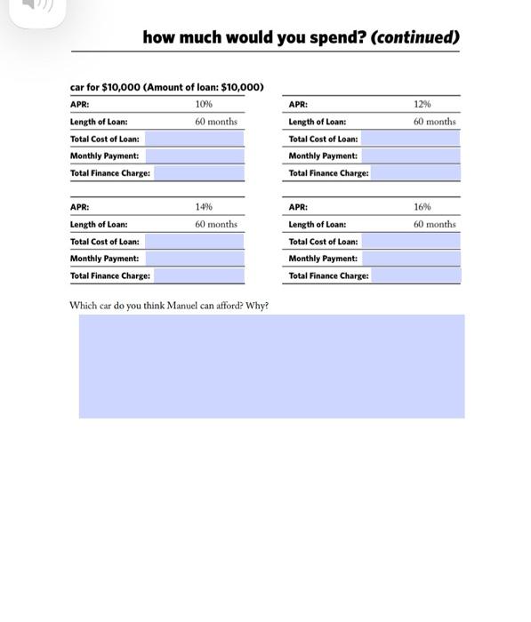  how much would you spend? (continued) 10% 12% 60 months car