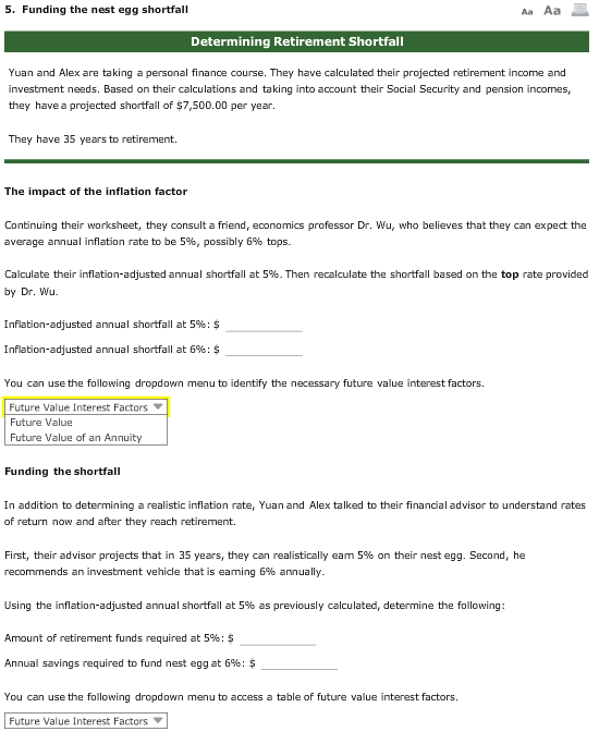  5. Funding the nest egg shortfall Aa Aa E Determining Retirement