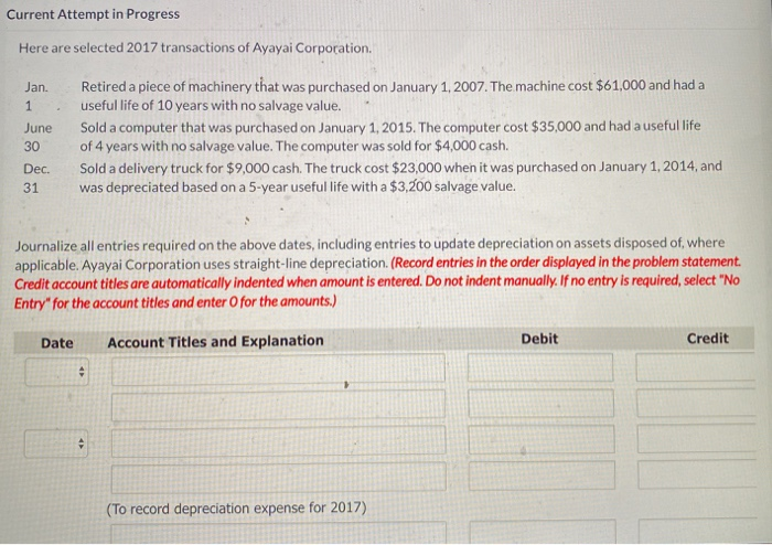  Current Attempt in Progress Here are selected 2017 transactions of Ayayai