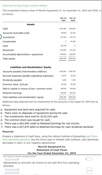 accounts in the ledger for 20r9 are as follows: a. Equipment and