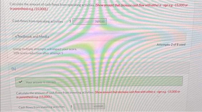 indirect method). Calculate the amount of cash flows from operating activities. (Show