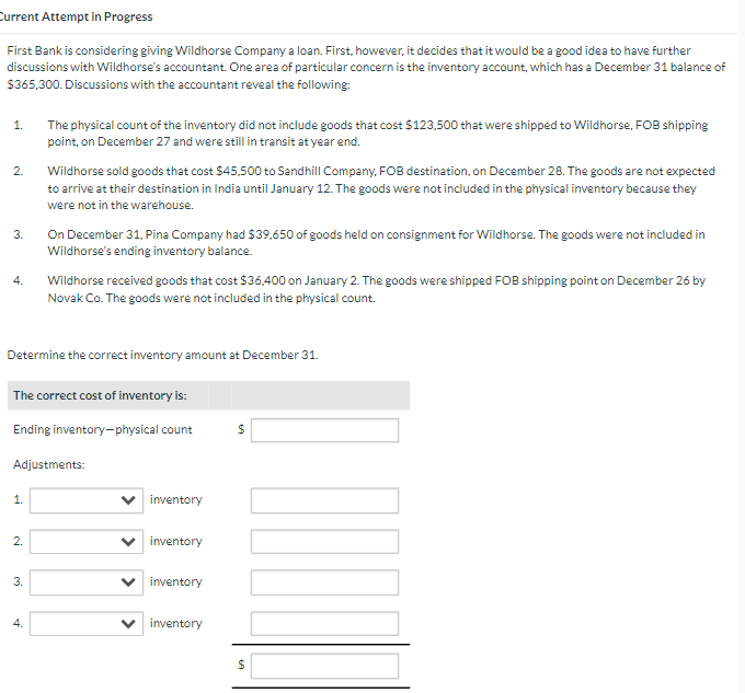  Current Attempt in Progress First Bank is considering giving Wildhorse Company