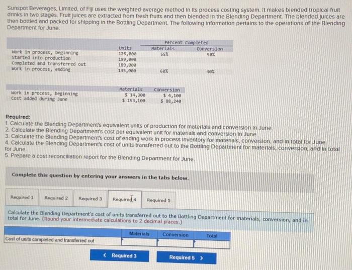 'OJOWtng Information pertains to the opetauons or Blending Deotment June into Cmt