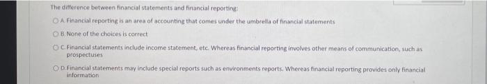  The difference between financial statements and financial reporting O A Financial