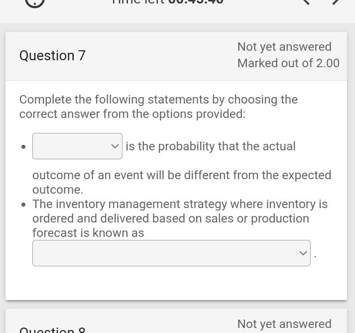 Complete the following statements by choosing the correct answer from the