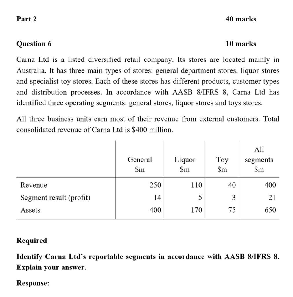 Part 2 40 marks Question 6 10 marks Carna Ltd is