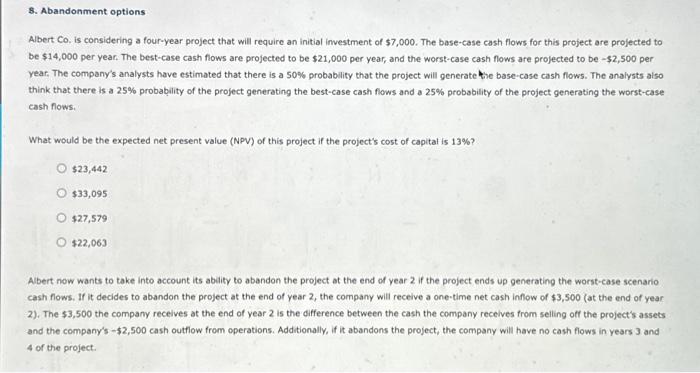  Albert C0, is considering a four-year project that will require an