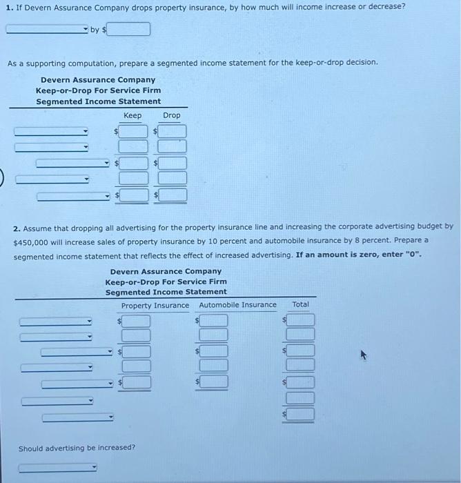 Company provides both property and automobile insurance. The projected income statements for