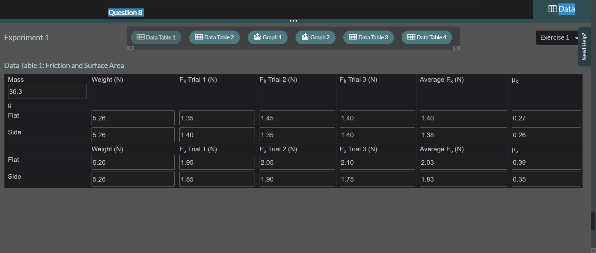 Record the total weight of the friction block and the 500g mass