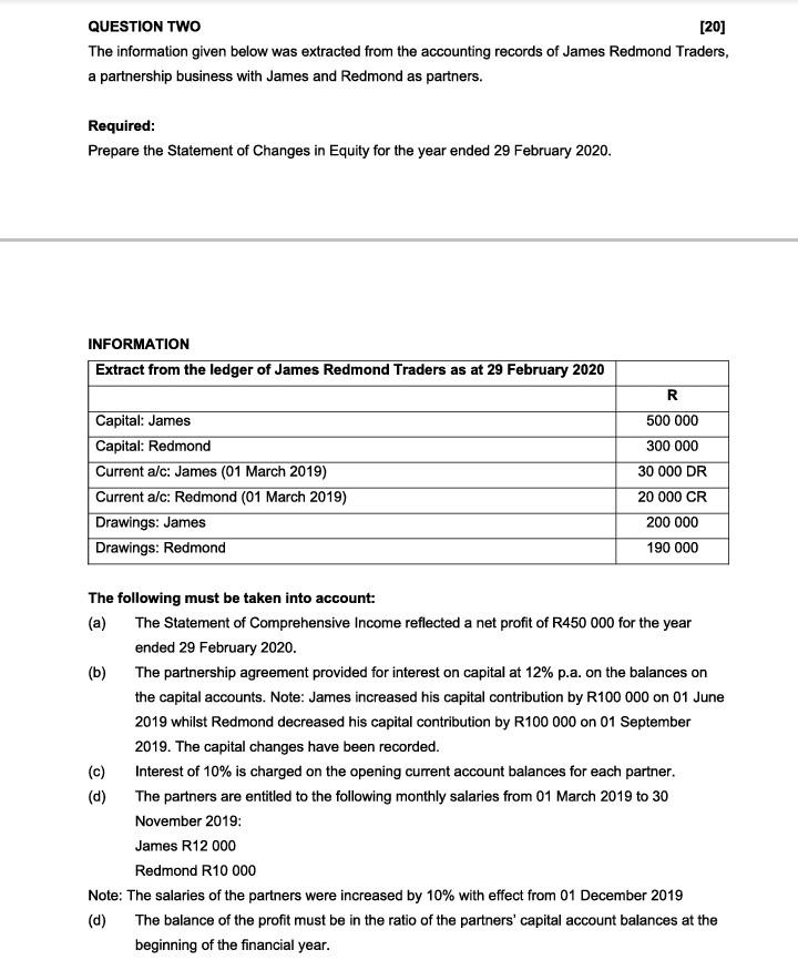  QUESTION TWO [20] The information given below was extracted from the