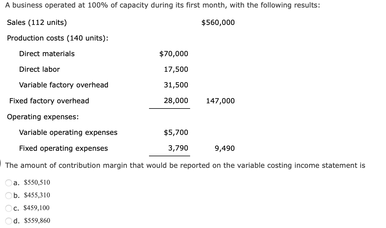  The amount of contribution margin that would be reported on the