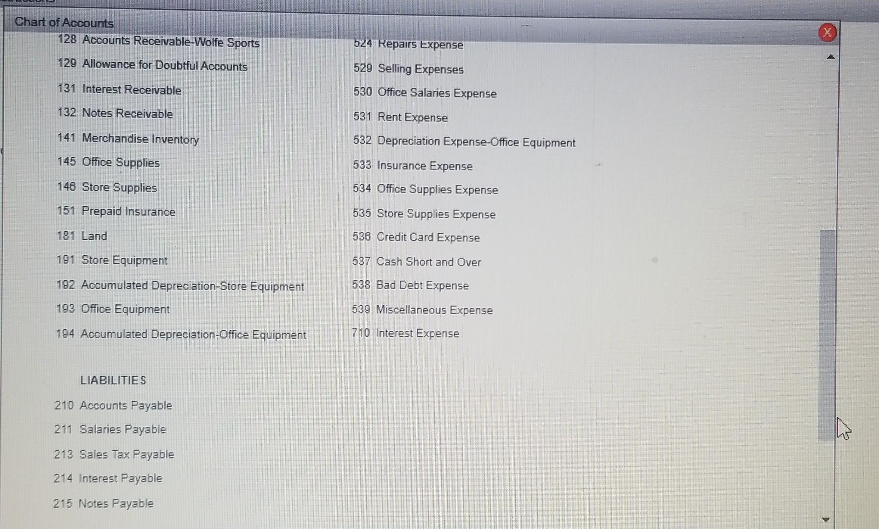 in the next year. The following accounts were unintentionally omitted from the