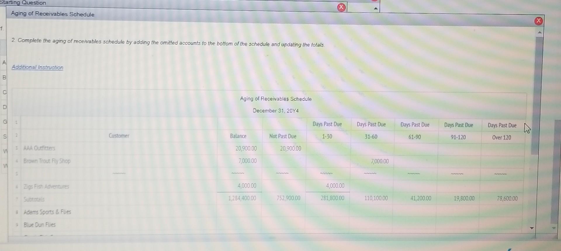 has a past history of uncollectible accounts by age category, as follows: