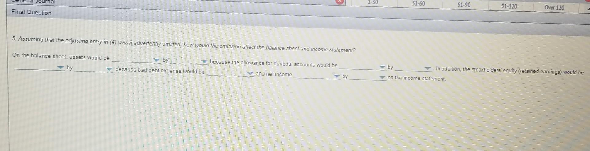 a zero. 2. Complete the aging of receivables schedule by adding the