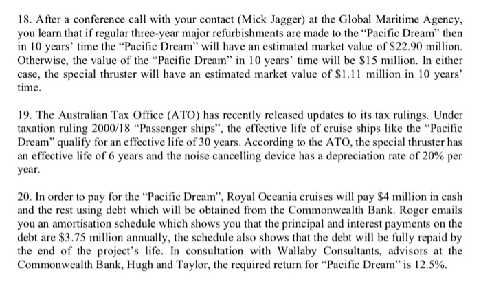 at the end. Q4. The NPV of the "Pacific Dream" and a