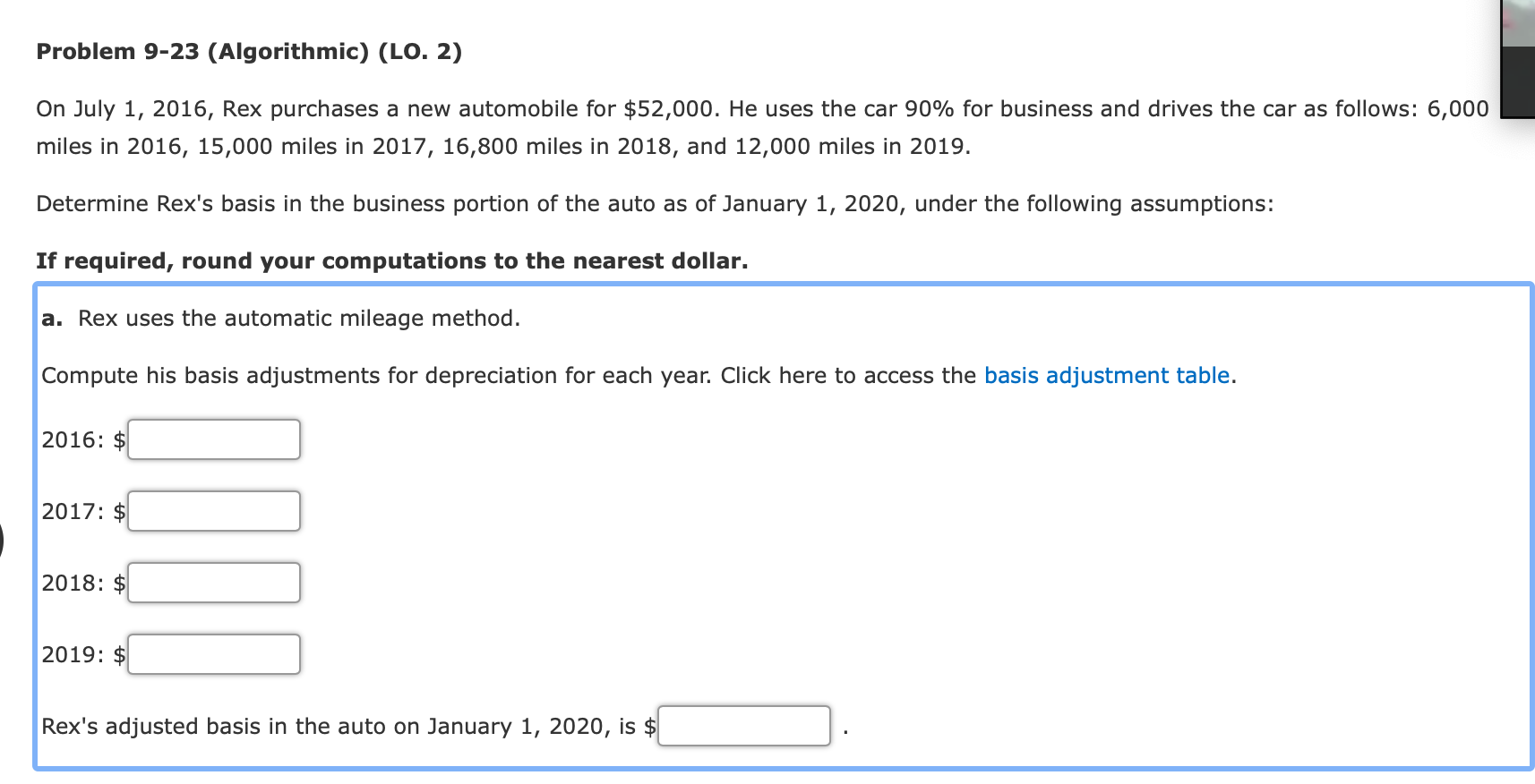  Problem 9-23 (Algorithmic) (LO. 2) On July 1, 2016, Rex purchases