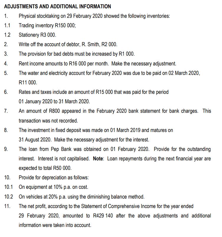 Prepare the statement of financial position Please note, this question was answered