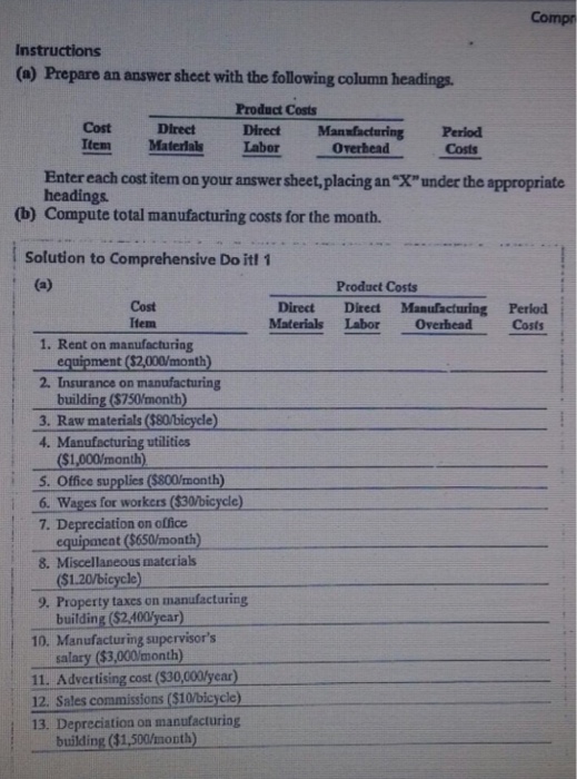  Prepare an answer sheet with the following column headings. Enter each