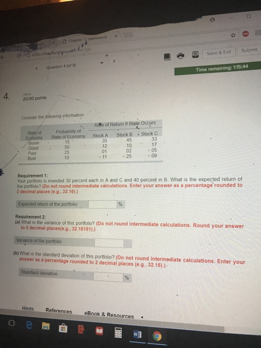  save & Exit || submit Question 4 for 9) Time remaining: