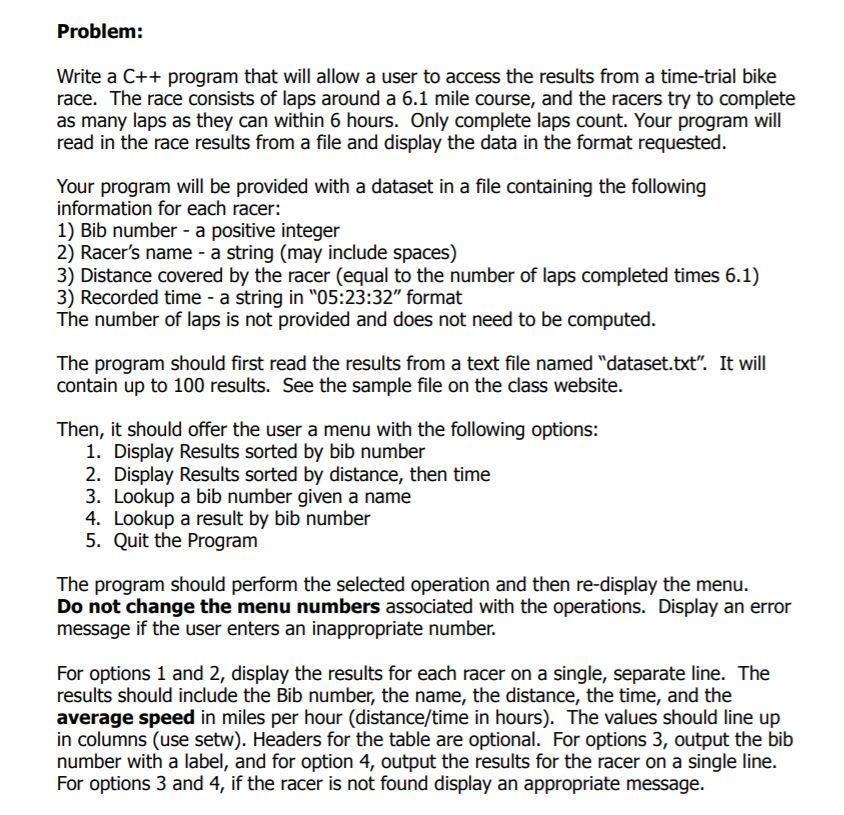  dataset.txt output Problem: Write a C++ program that will allow a