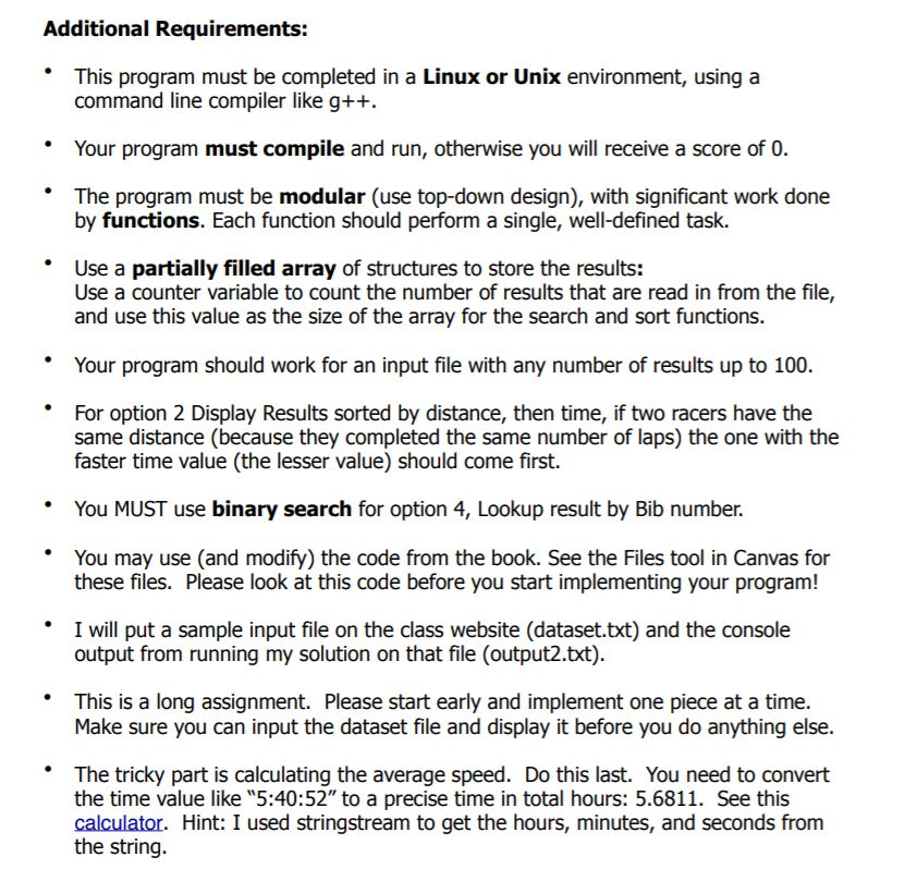 user to access the results from a time-trial bike race. The race