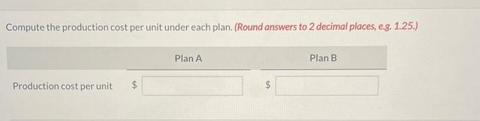 125.) Which plan should be accepted? Compute the production cost per unit