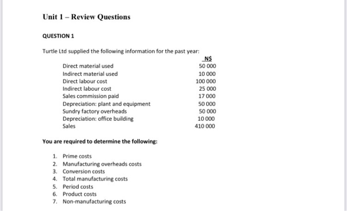  Unit 1 - Review Questions QUESTION 1 Turtle Ltd supplied the