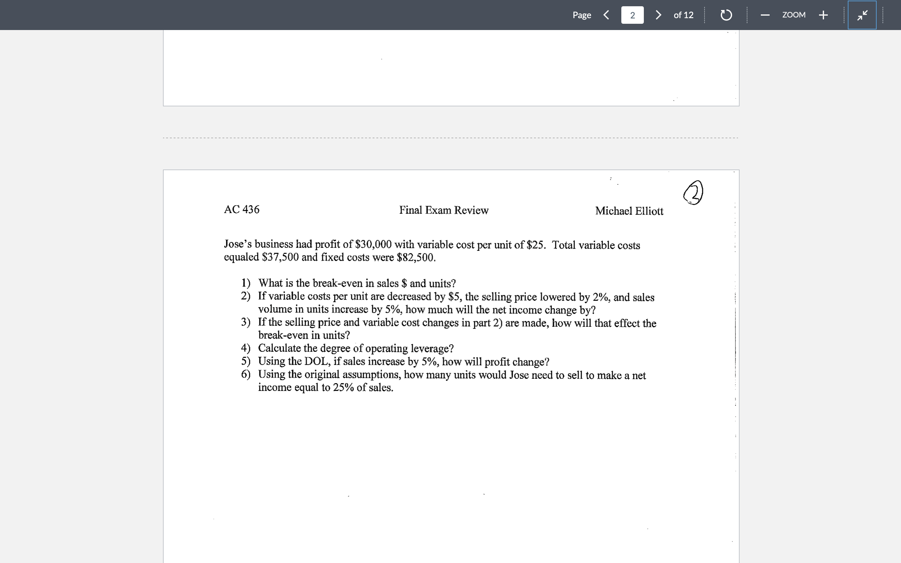i Page AC 436 Final Exam Review > Michael Elliott of 12
